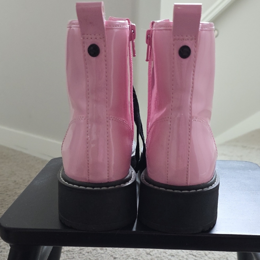 Glossy Pink Combat Boots with Black Laces - Picture 3 of 5